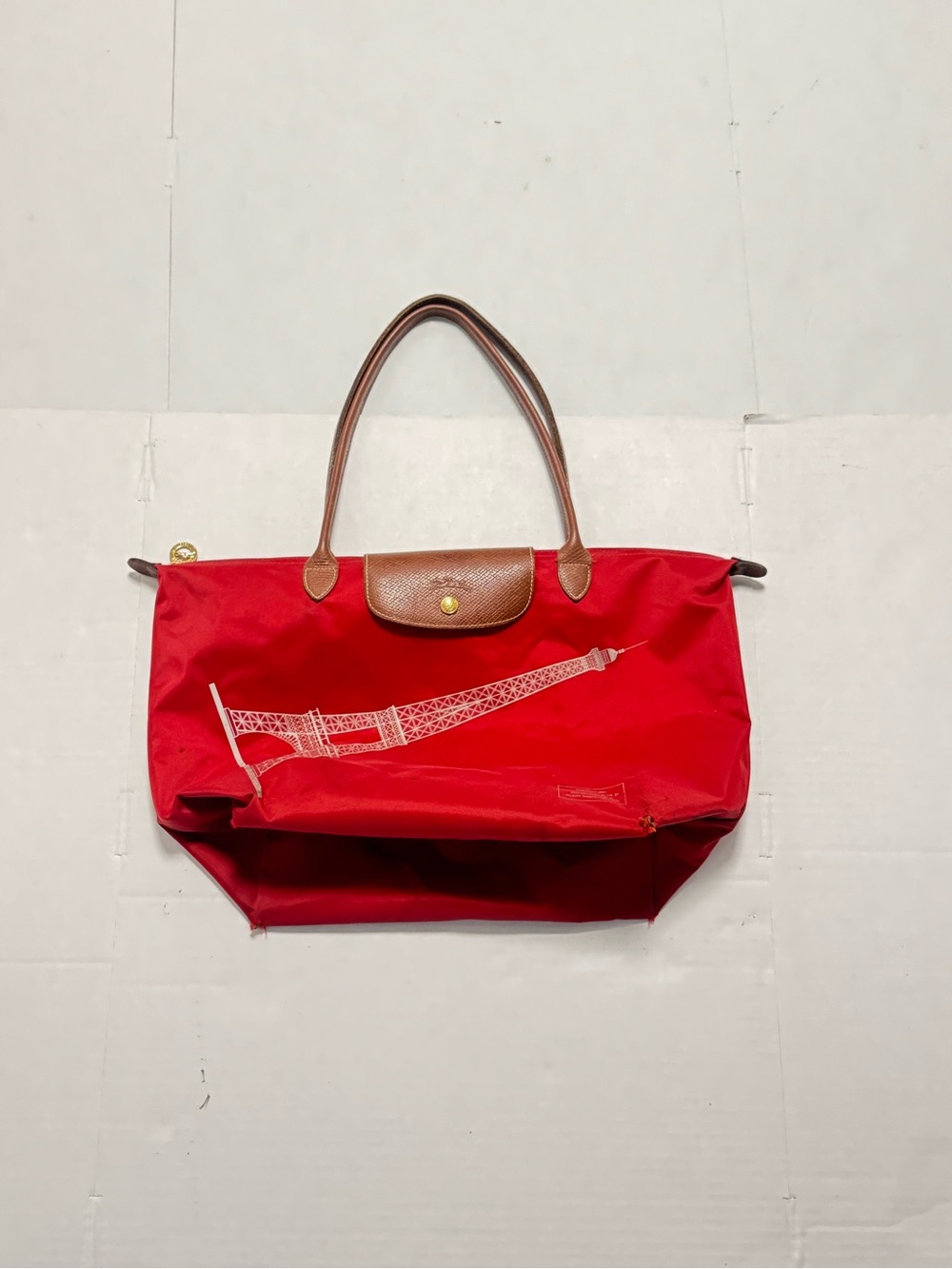 Longchamp Le Pliage Eiffel Tower Red Nylon Tote Stylish Bag Casual Japan READ!